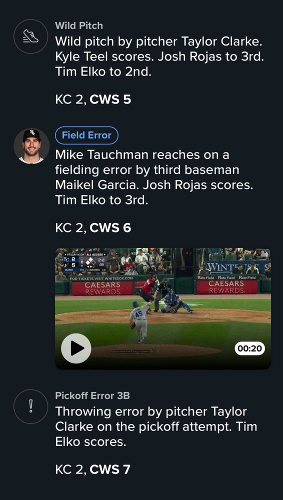 The White Sox scoring on a wild pitch and two errors from Kansas City 