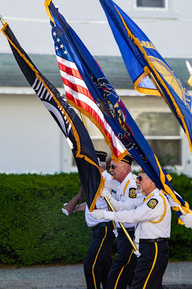 Flag bearers.  Veterans lead off the Quakertown Memorial Day parade. 