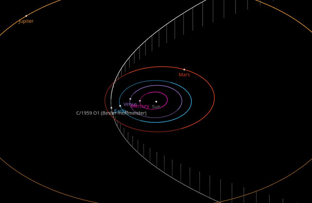 Position of comet C/1959 O1 (Bester-Hoffmeister) at the date of discovery, https://ssd.jpl.nasa.gov/tools/sbdb_lookup.html#/?sstr=C%2F1959%20O1&view=VOP 
