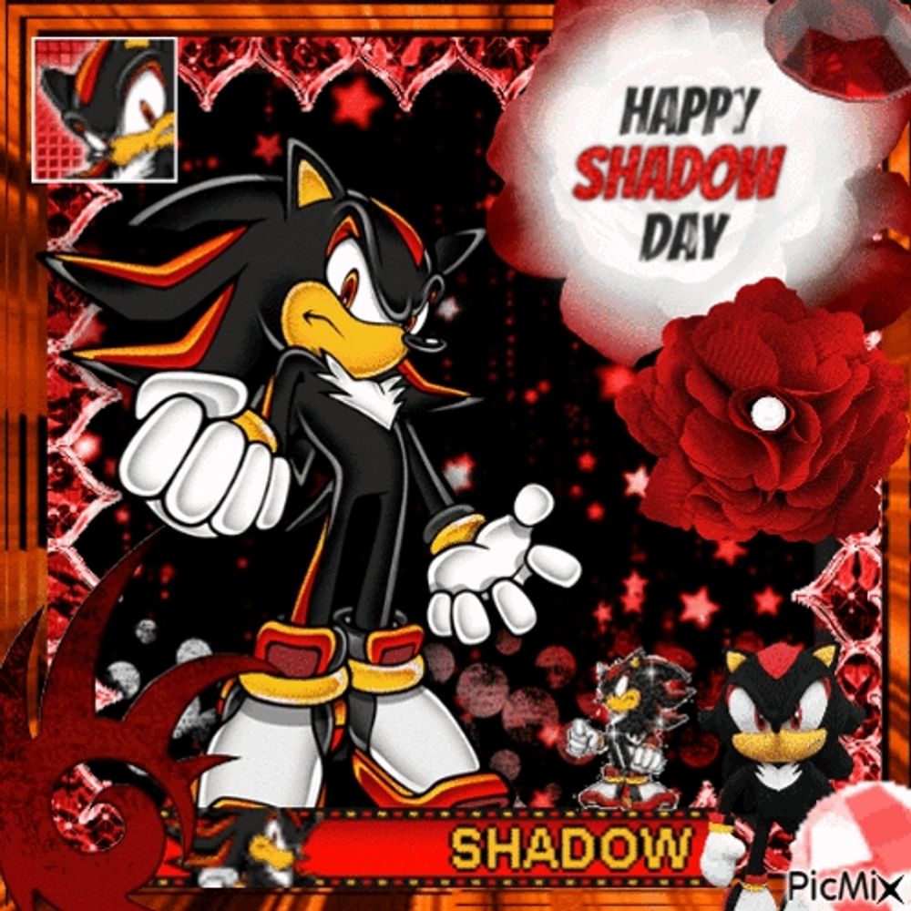 a picture of shadow the hedgehog with the words happy shadow day on it