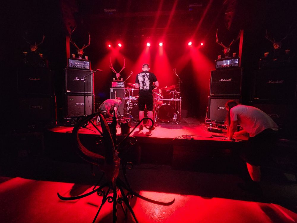 A stage being set up for a concert 
