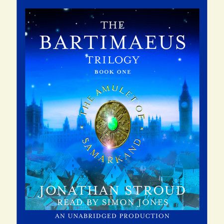 The cover of “The Bartimaeus Trilogy Book One: The Amulet of Samarkand” by Jonathan Stroud. The cover depicts the London skyline.