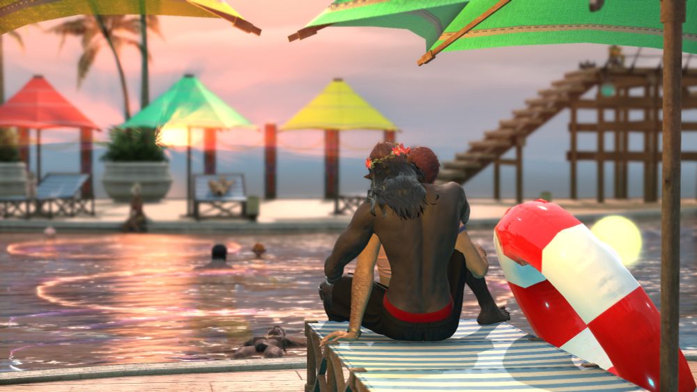 What a cute evening sunset... with... what's that in the pool