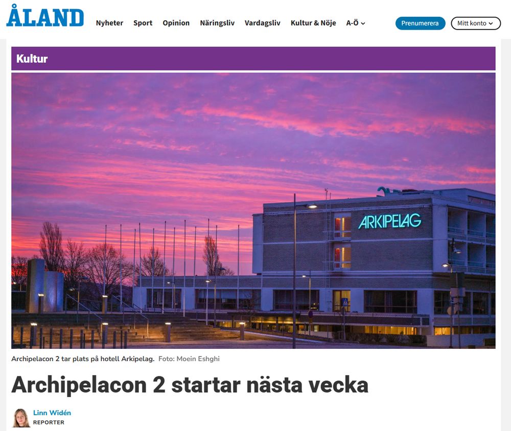 Newspaper Åland's Culture frontpage about Archipelacon 2.