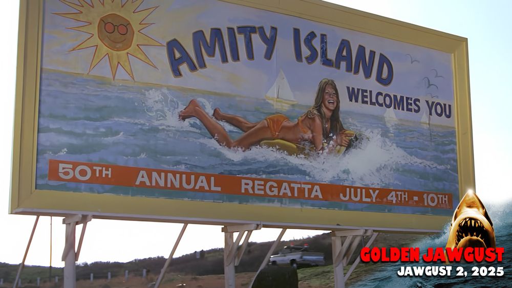 The famous "Amity Island Welcomes You" billboard from JAWS.