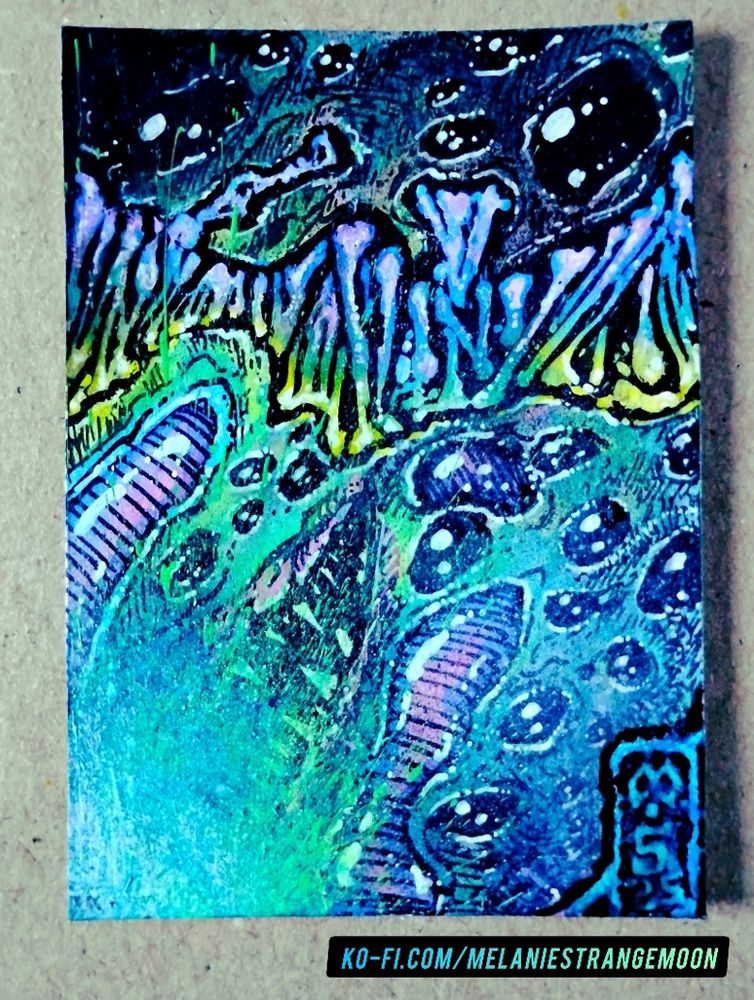 cute-ish gooey smiling eyeball slime sketch card