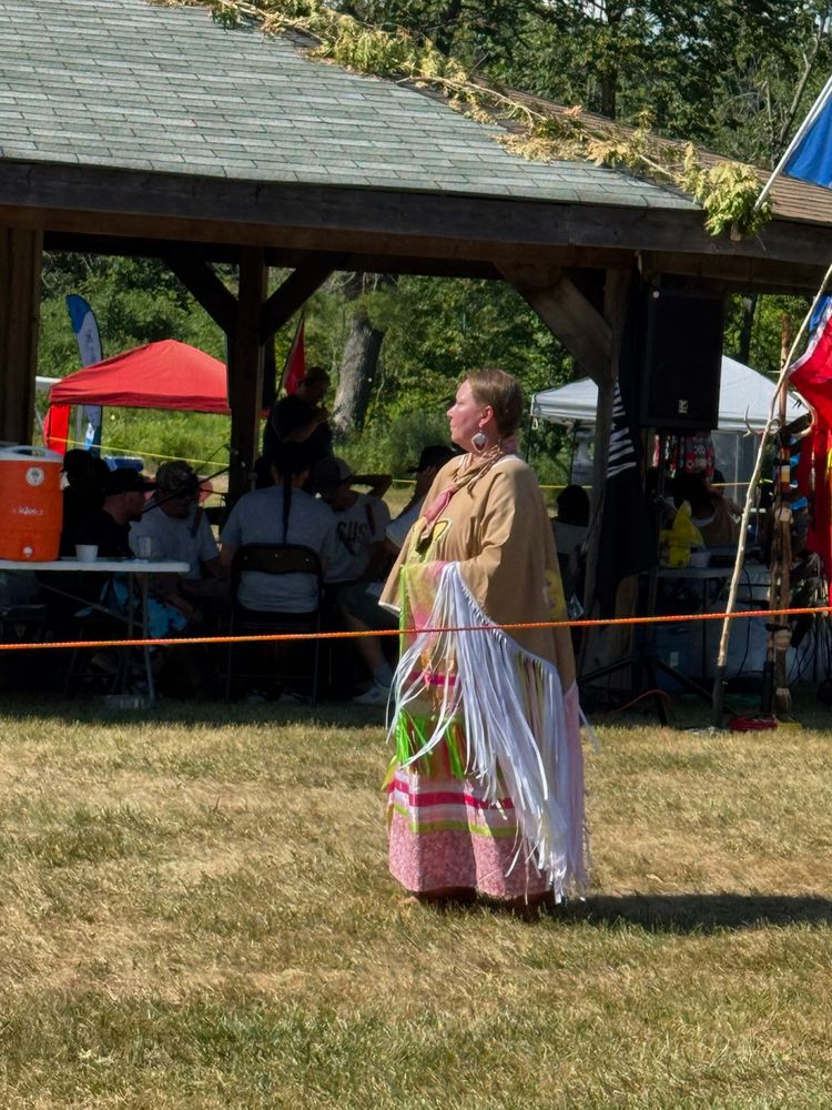 Jennifer Trefiak in Women’s Traditional regalia at the Alderville Pow Wow. 