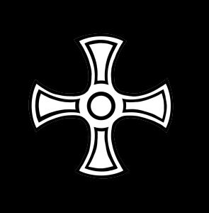black and white drawing of simple radially symmetrical four-armed cross