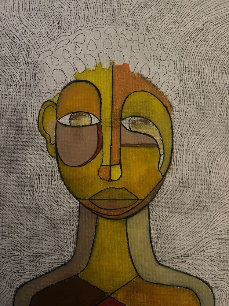 the previous picture painted in with various shades of yellow, gold, into oranges, reds, browns.