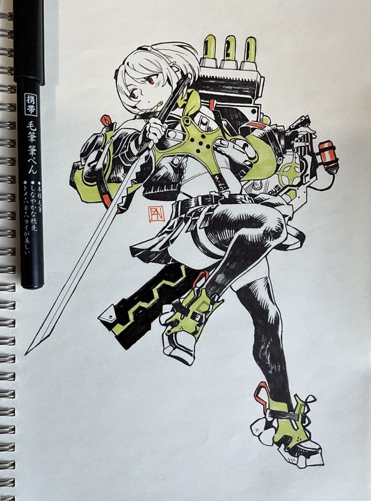 traditional ink artwork of Anby from Zenless Zone Zero