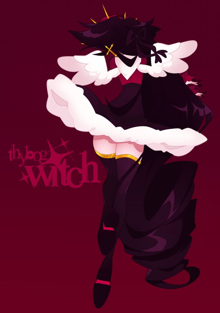 A gothic angel flying, you see her from the back