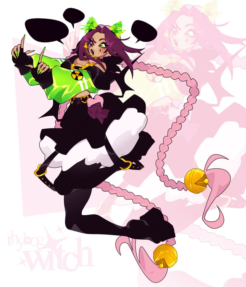 A drawing of Fantottche in a toxicity themed outfit