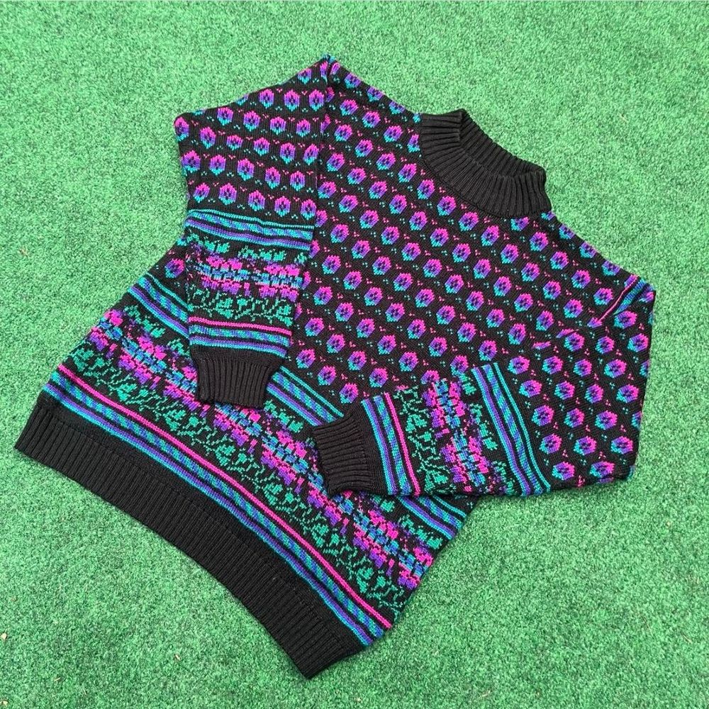 Vaporwave colored vintage floral / diamond sweater.