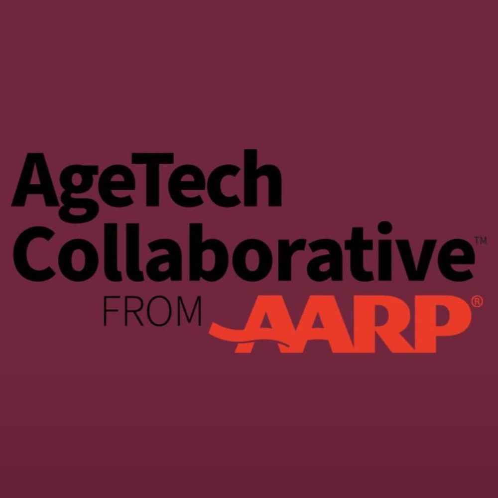 logo for AgeTech Collaborative from AARP. the logo is on top of FDU's burgundy color.