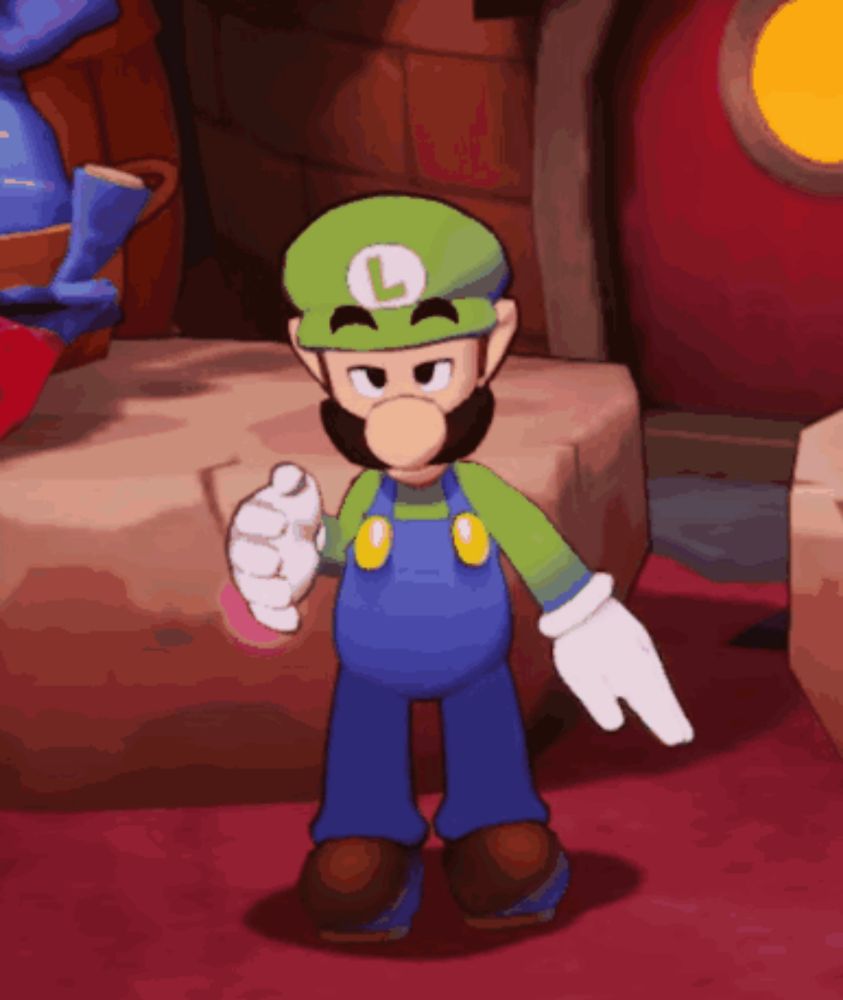 a cartoon character with the letter l on his hat is pointing