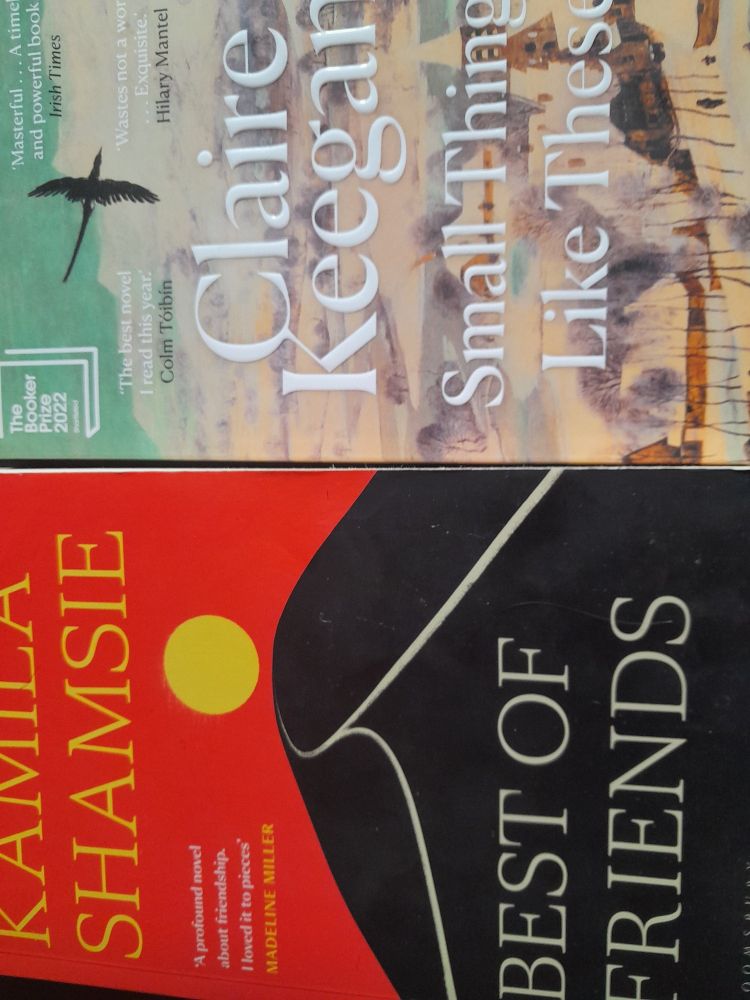 Covers of both the kamala shamsie book and Claire keegan book