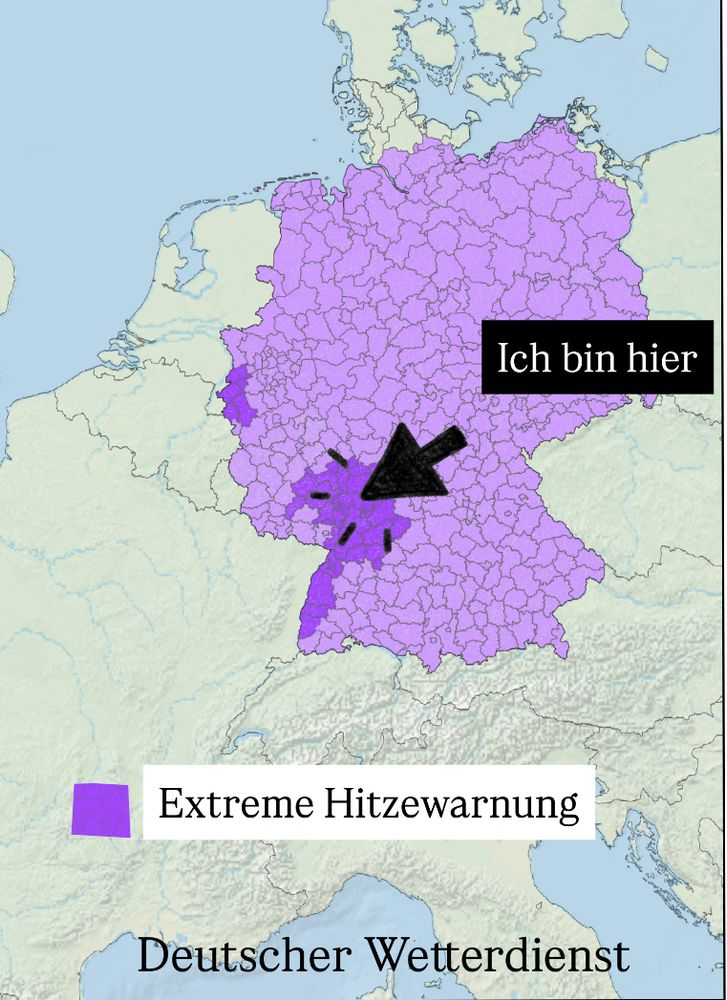 Extreme Hitzewarnung des Deutschen Wetterdienstes für die Region, in der mein Schreibtisch steht. Schwitz. Seufz.