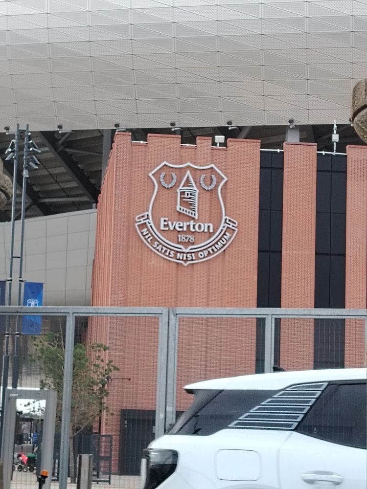 Everton crest on the side of Hill Dickinson Stadium. 