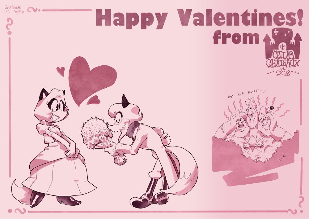 A sketch of Minister Maximus, the elderly fox villain, is seen handing a bouquet of flowers to his wife, Madame Maximus, who is looking at the bouquet with delight. To the right however, the large three headed Troll of Rainbow Mountain (Oz, Joe, and Don respectively) is seen looking in terror at a torn-up bush, deprived of flowers, suggesting that the suave Maximus stole them for his lady.