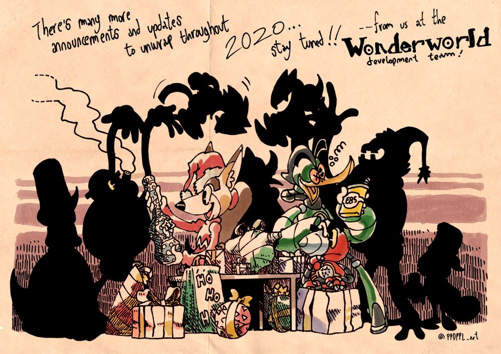 The 2020 alternate version of the Cellar Chateaux Christmas card. While everyone else is partying, Sondro, a drunk Spike and a confused Ballast have received extra Christmas presents. Sondros is shaped like a guitar, while Spike & Ballasts is shaped like the Headcannon logo, who would begin to help produce and program Sondro Gomez going forward. 