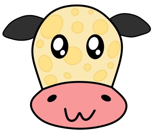 a cartoon cow drawn with its head in the shape of the moon