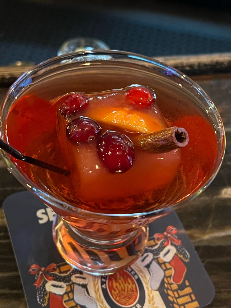Cranberry cocktail with festive ice cube