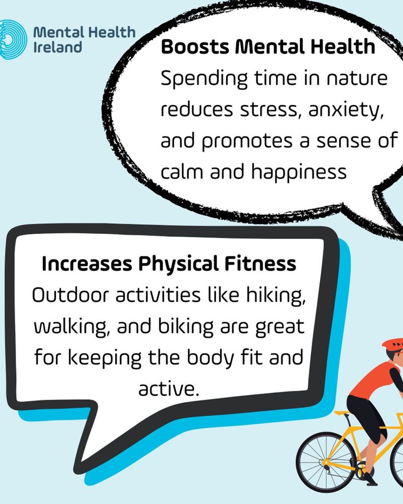 Two speech bubbles with information on why walking is so good for us. It boosts our mental health and increases our physical fitness.