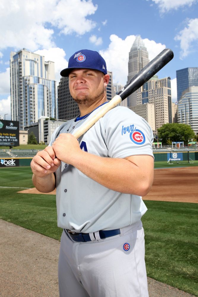 Daniel "The Babe" Vogelbach, posing in an Iowa Cubs jersey