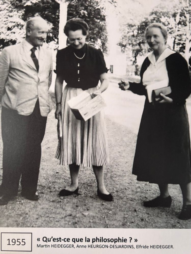 1955 photo of Martin Heidegger, Anne Heurgon-Desjardins, Elfride Heidegger 