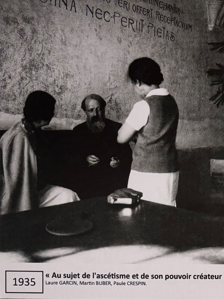 1935 photo of (L-R) Laure Garcin, Martin Buber, Paule Crespin