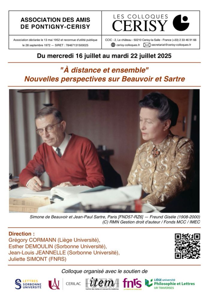 Poster for the Colloque de Cerisy « "À distance et ensemble". Nouvelles perspectives sur Beauvoir et Sartre »
