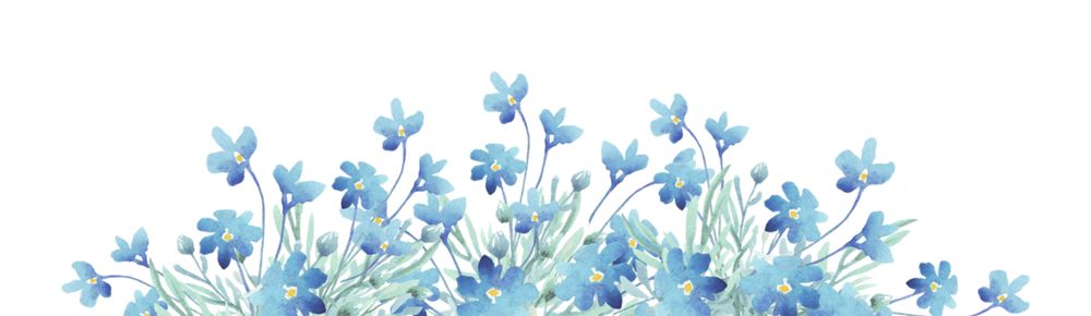 A field of blue-forget-me-not flowers on a white background.