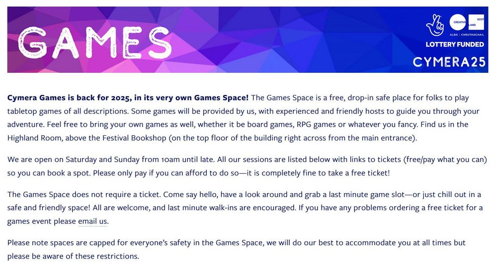 Cymera Festival games strand web page info