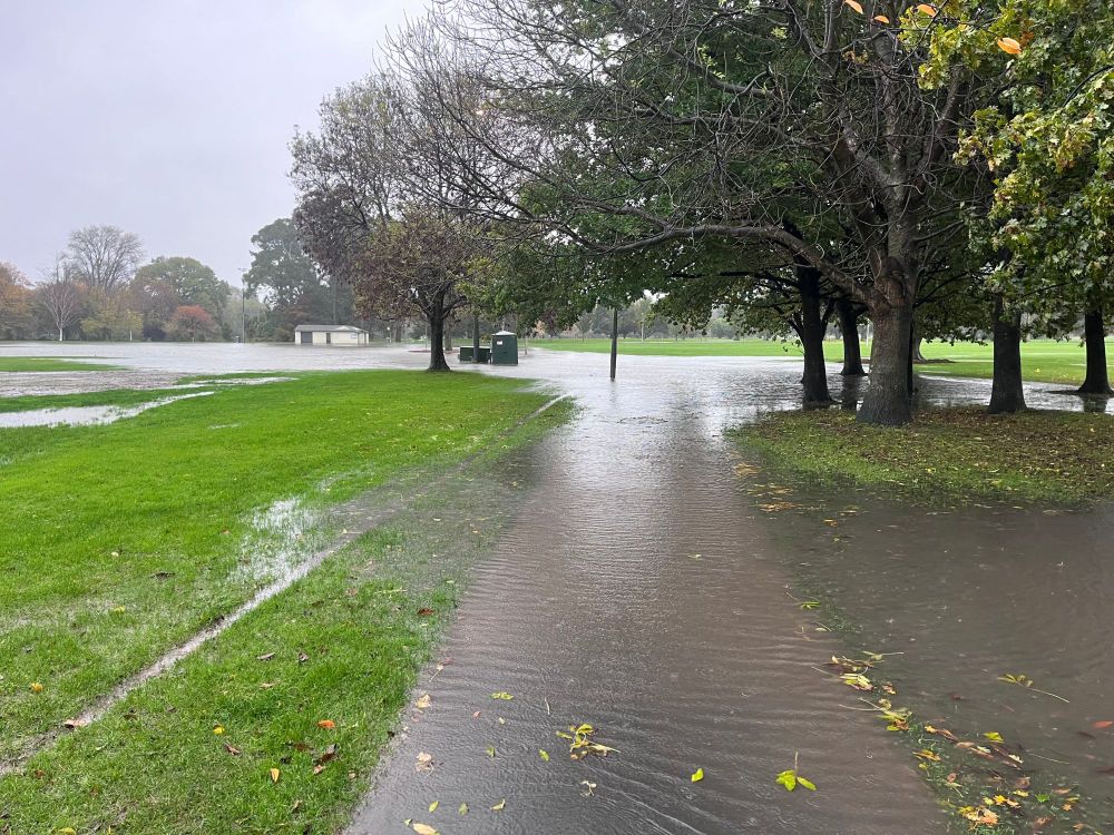 Flooding in Hagley Park along the walkways.