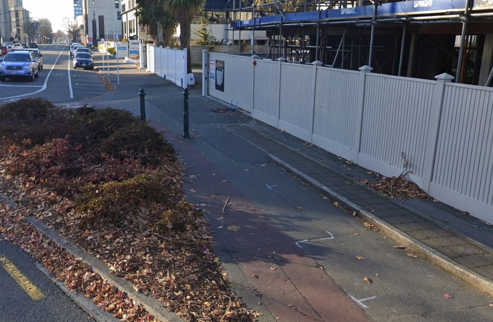 Cycle lane before with bollards and an awkward kerb.