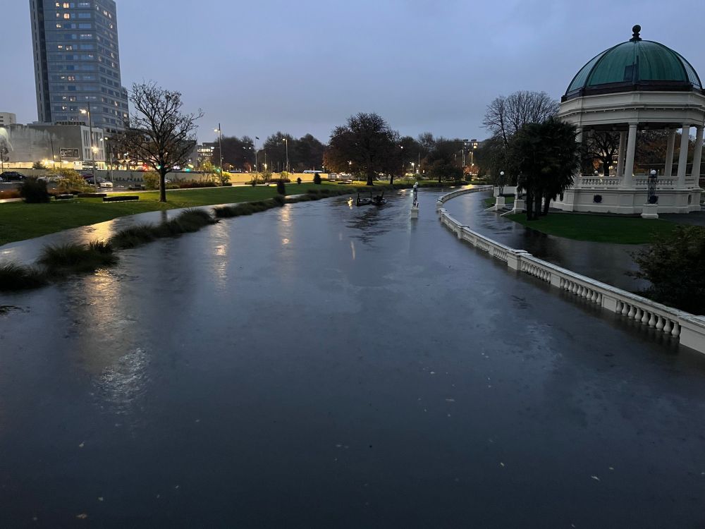 Flooding along the Avon River at the Edmonds Band Rotunda.