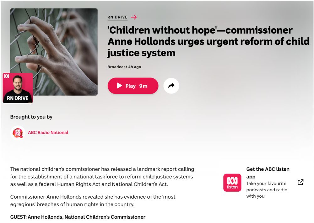 'Children without hope'—commissioner Anne Hollonds urges urgent reform of child justice system - ABC listen