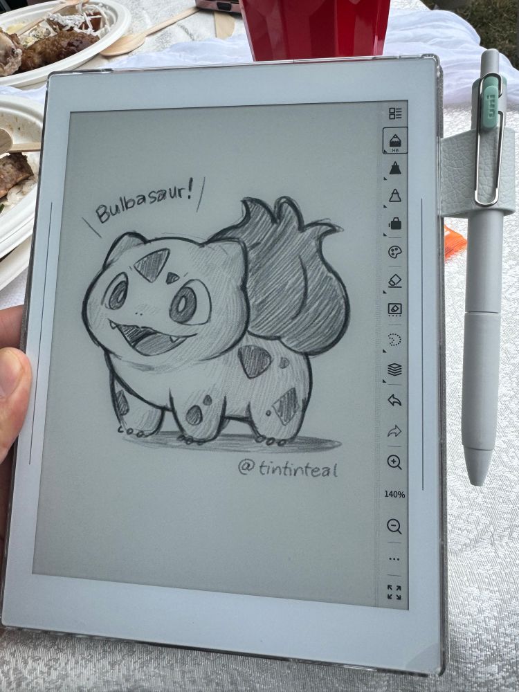 Doodle on my Supernote Nomad of the pokemon Bulbasaur