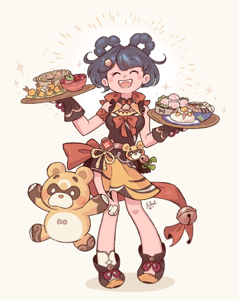 Art Trade I did featuring Xiangling from Genshin Impact