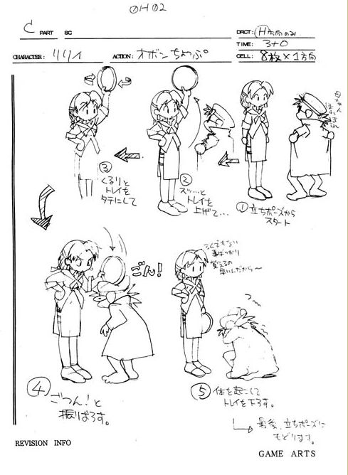 Grandia Production Documentation for Character Animations: Features Justin and his Mom performing the Pan Head hit from the game
