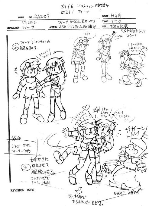 Grandia Production Documentation for Character Animations: Features Justin and Feena interacting 