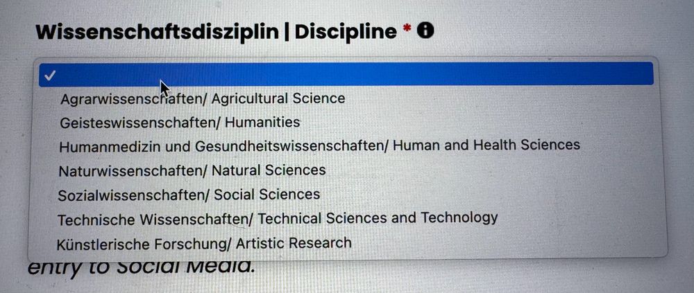 Die wissenschaftlichen Disziplinen beim Fast Forward Science sind Agrarwissenschaft, Geisteswissenschaften, Humanmedizin, Naturwissenschaften, Sozialwissenschaften, Technische Wissenschaften und künstlerische Forschung