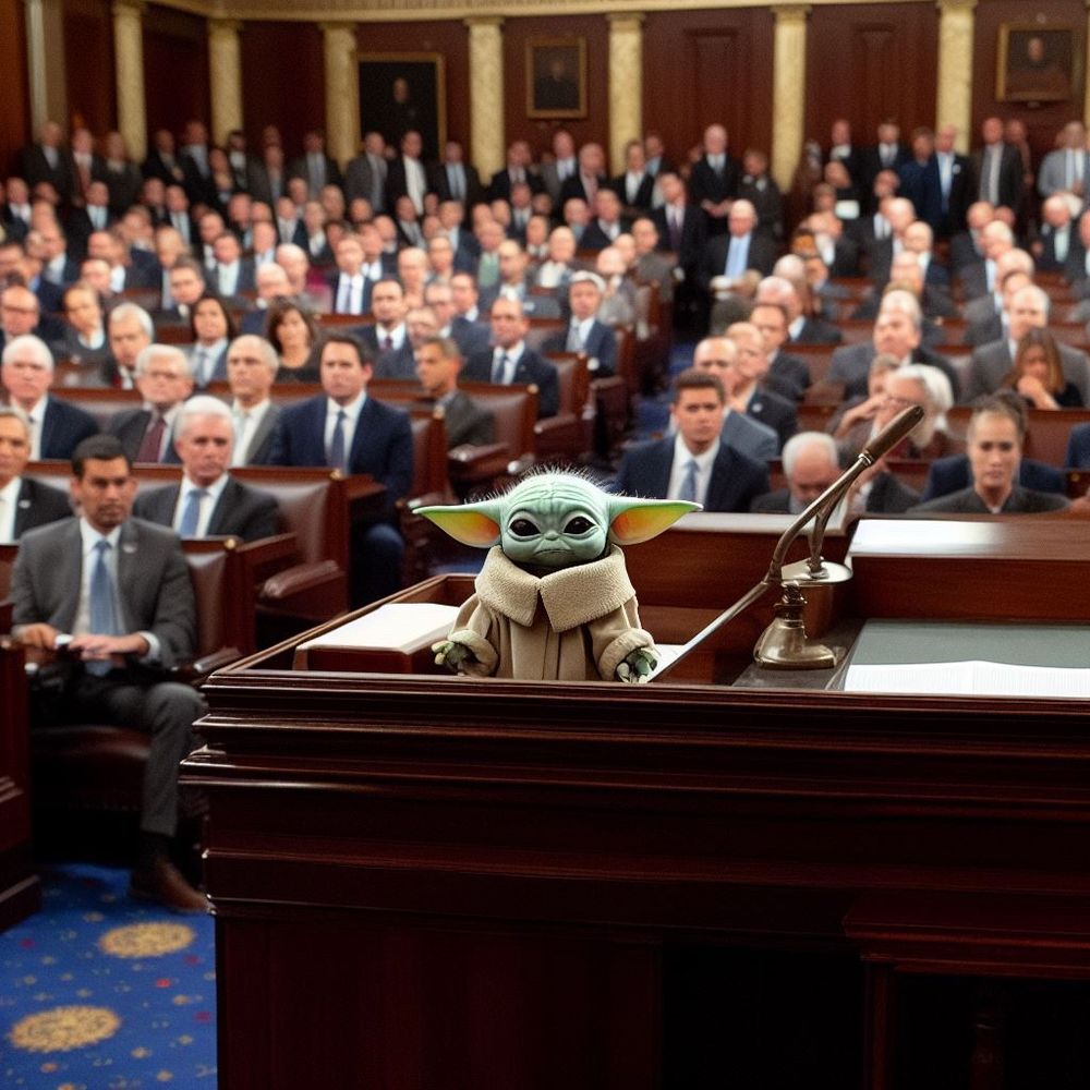 Grogu presiding as Speaker of the House