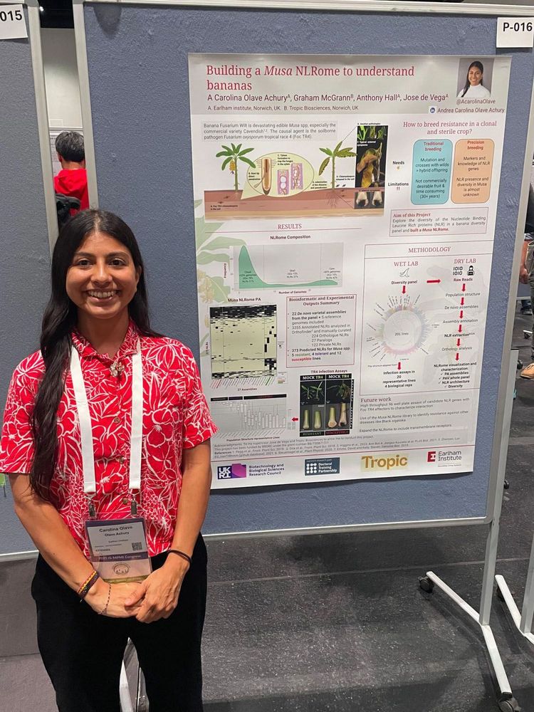 Carolina stands in front of her poster display at the conference. Her poster is titled: "Building a Musa NLRome to understand bananas."