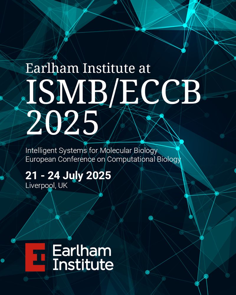 Graphic promoting the Earlham Institute heading to ISMB ECCB on 21-24 July 2025.
