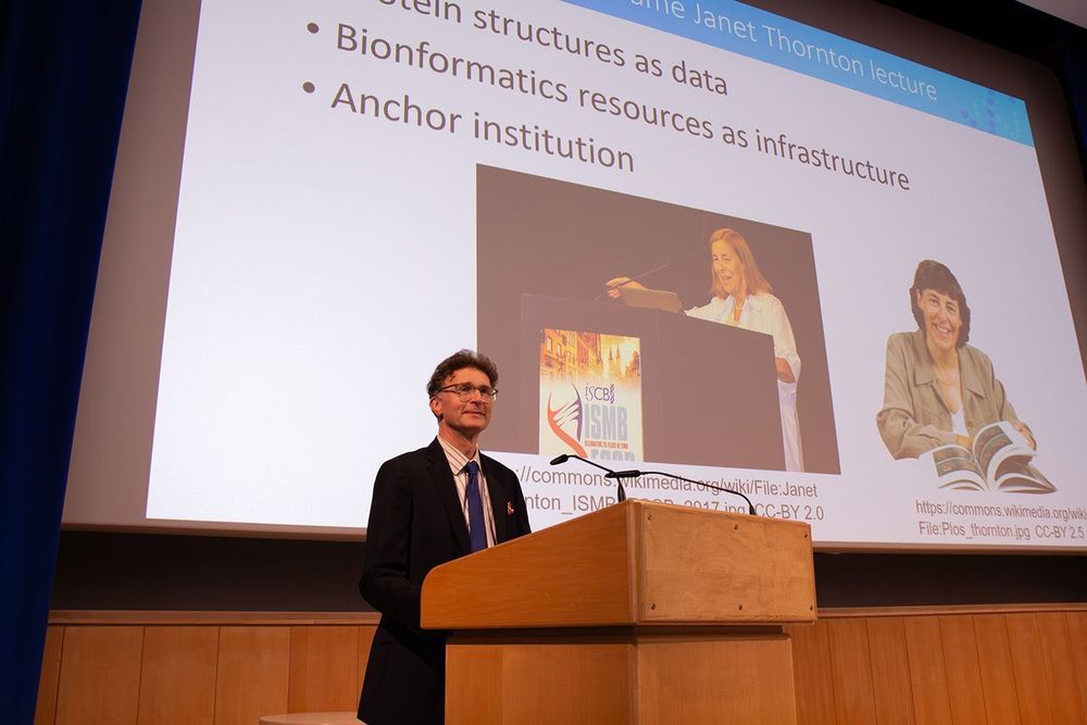 Prof Andrew Millar introducing his talk, focusing on Prof Dame Janet Thornton's impact in bioinformatics and data science.