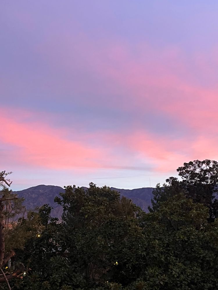 Pink and blue sky above the San Gabriel Mountains