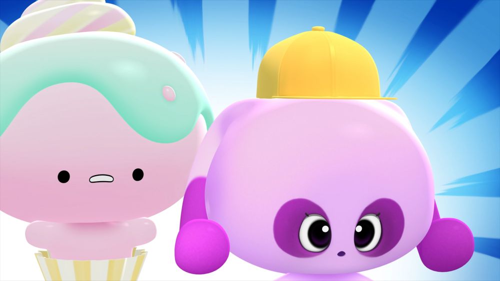 Coolrune and Cuprune looking off-screen in surprise. Coolrune is wearing a yellow baseball cap.