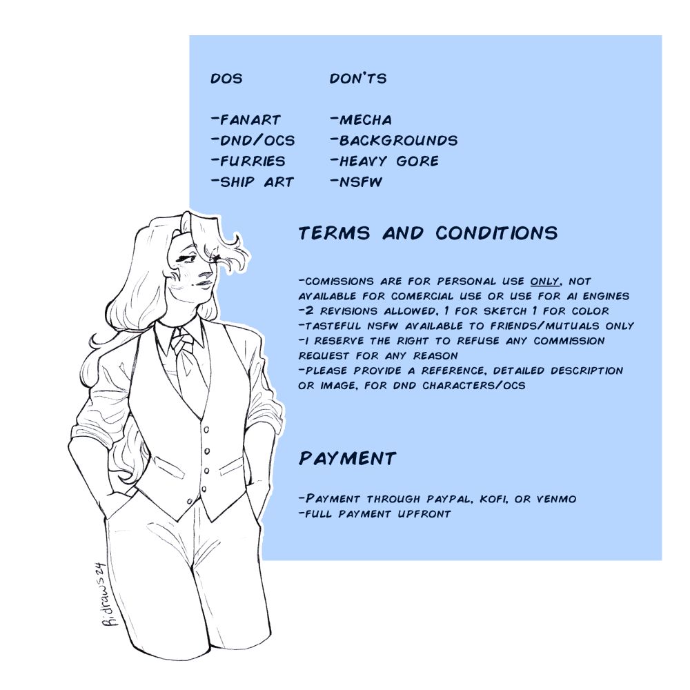 My terms and conditions of my commissions.