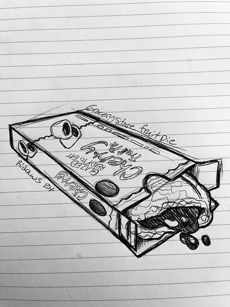A pen sketch of a favorite snack of mine, a cherry fruit hand pie from the market.